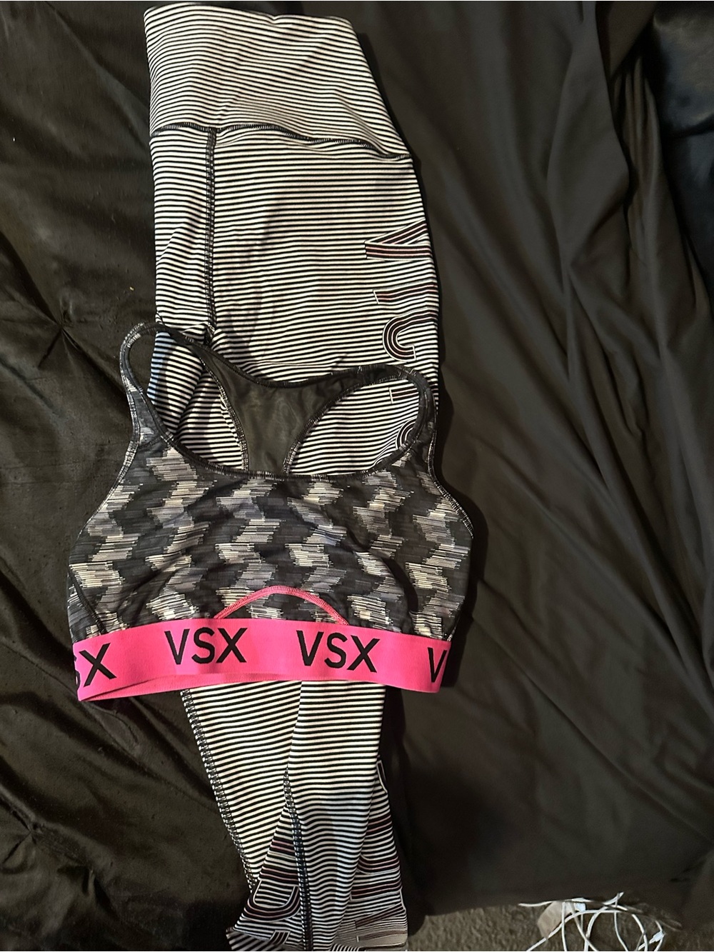 Victoria's Secret Black and White Striped VSX Sports Bra